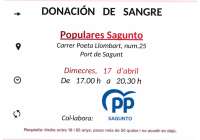 El Partido Popular de Sagunto organiza una maratón de donación solidaria de sangre
